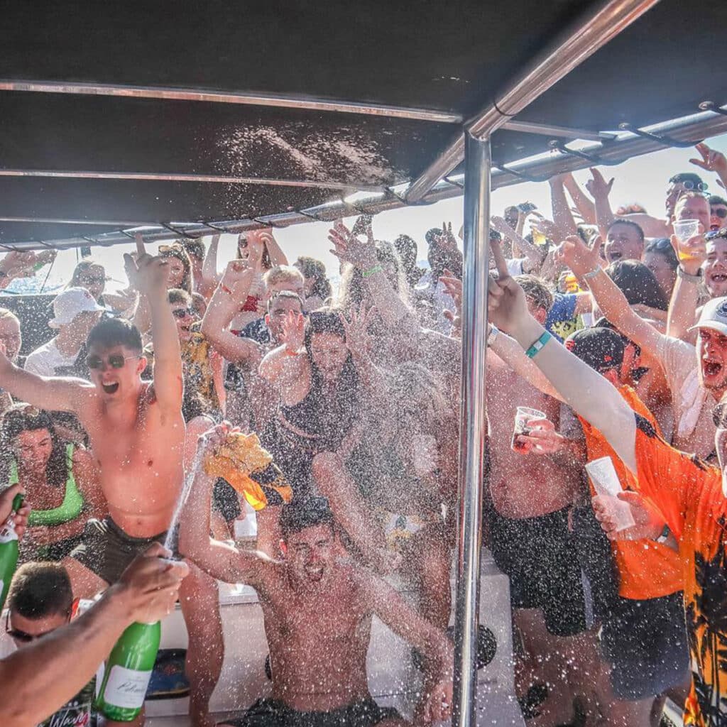 tenerife boat champagne spraying