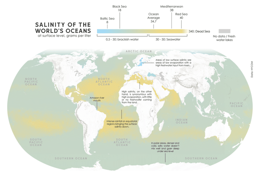 A world map highlighting rough waters vs. calm waters for boat parties