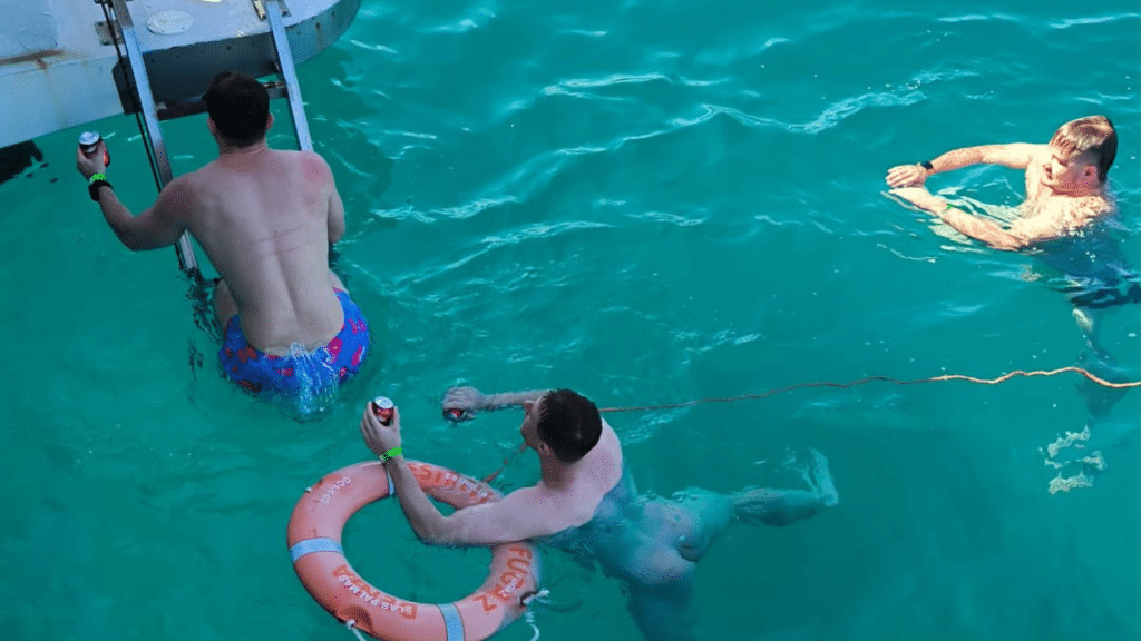 Swim stop on the Benidorm boat party